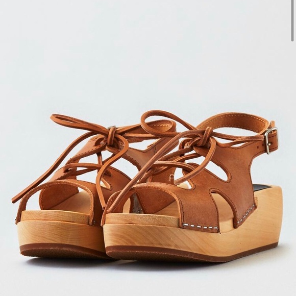 NWOT Swedish Hasbeens lace up clog sandals platform tan natural US 8.5 EU 39 - Picture 4 of 8